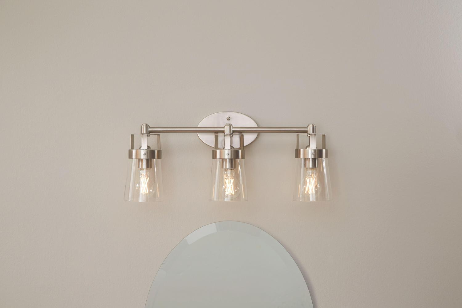 Better Homes and Gardens Safford LED Modern Home Indoor Vanity Light 3 Lights Satin Nickel  Crowdfused