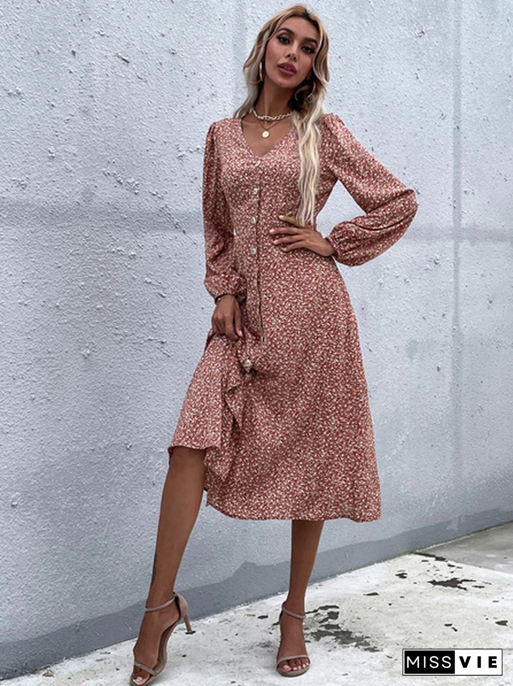 Disty Floral Button Front Shirt Dress