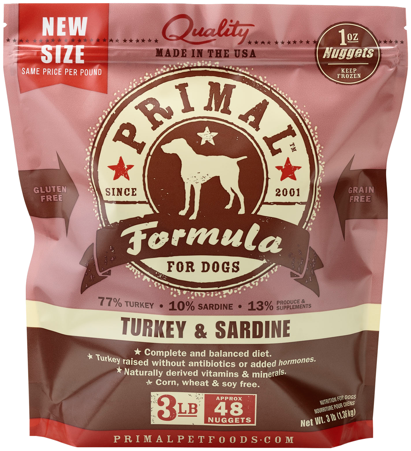 PRIMAL DOG TURKEY SARDINE NUGGETS FROZEN 3Lb-6Lb andndash; Pet Empire and Supplies