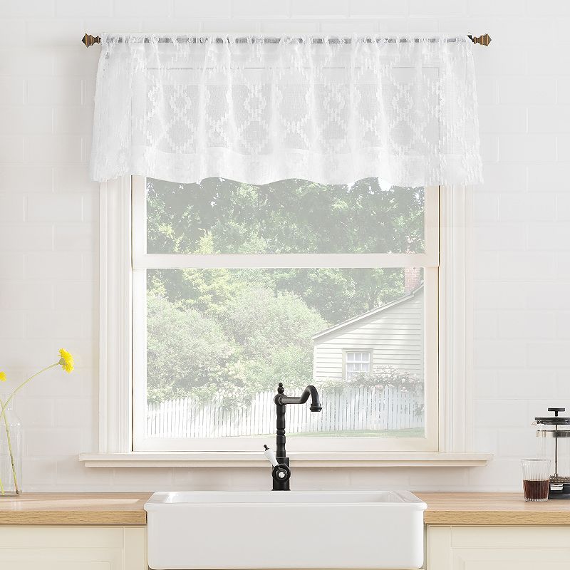 No. 918 Tina Geometric Clipped Jacquard Semi-Sheer Rod Pocket 3-piece Kitchen Curtain Valance and Tiers Set