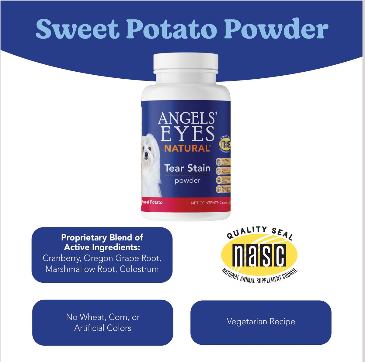 Angels' Eyes Natural Sweet Potato Flavored Powder Tear Stain Supplement for Dogs and Cats