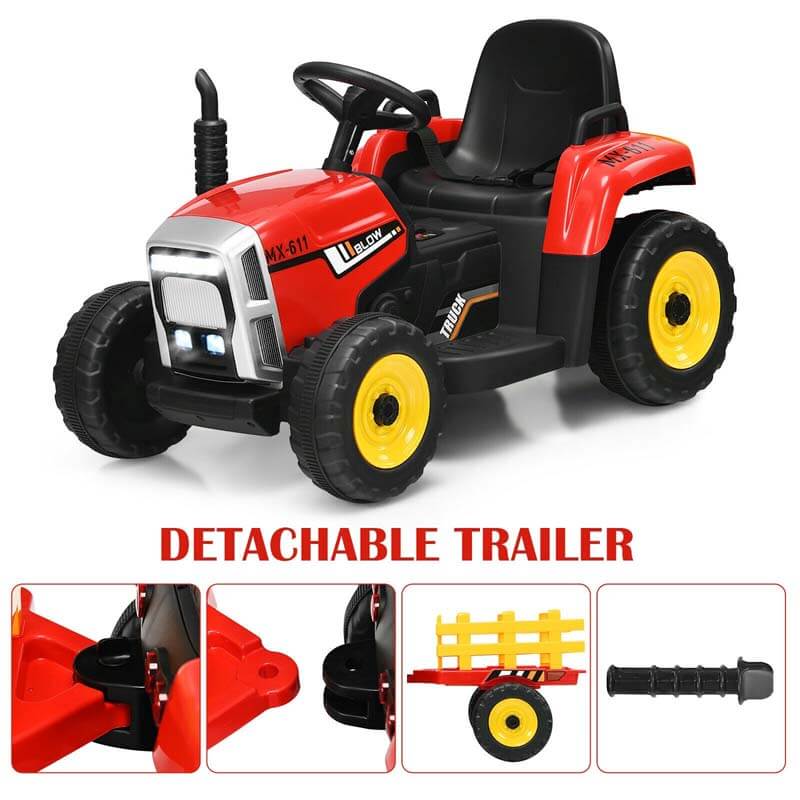 Kids Ride on Tractor w/Trailer 12V Battery Powered Electric Riding Toy Car Vehicle with 3-Gear-Shift Ground Loader