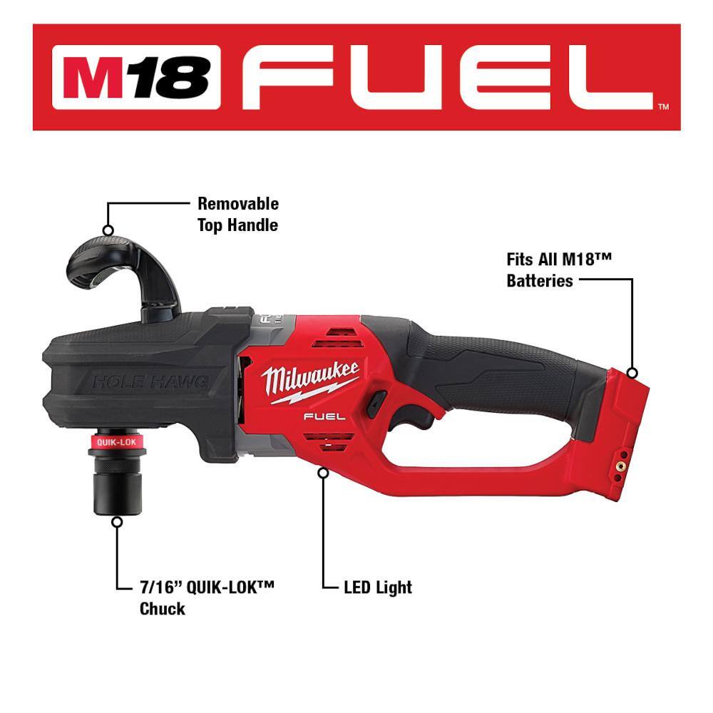 MW M18 FUEL 18V Lithium-Ion Brushless Cordless Hole Hawg 716 in. Right Angle Drill with Reciprocating Saw 2808-20-2821-20