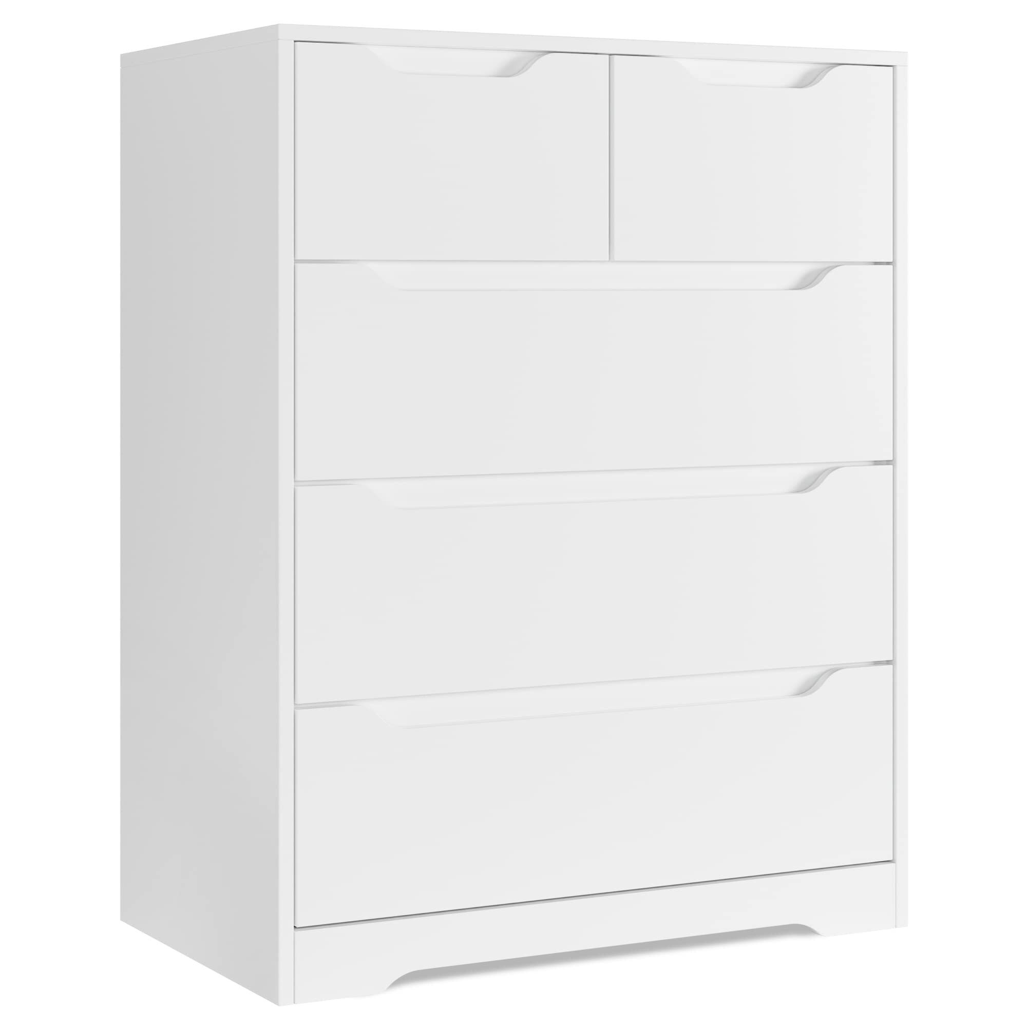 Modern 5 Drawer Dresser， Chest of Drawers with Storage， Wood Clothing Organizer with Cut-Out Handles， Accent Storage Cabinet - - 37668294