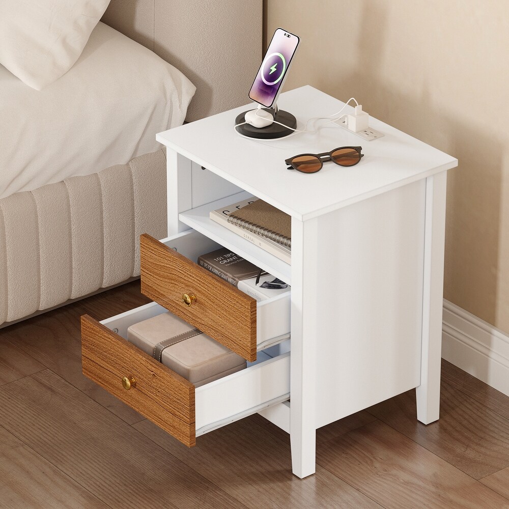 Moasis Set of 2 Nightstand with 2 Drawer and Power Outlets and USB Ports