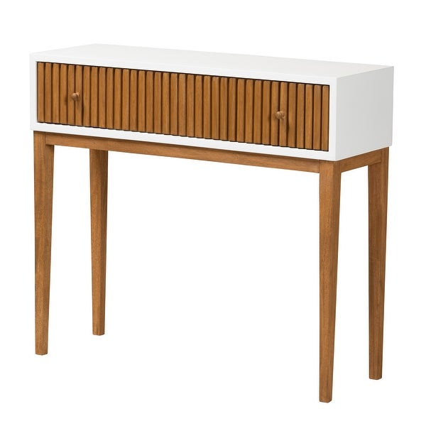 Odile Mid-Century Modern Two-Tone Natural Brown and White Bayur Wood 1-Drawer Console Table