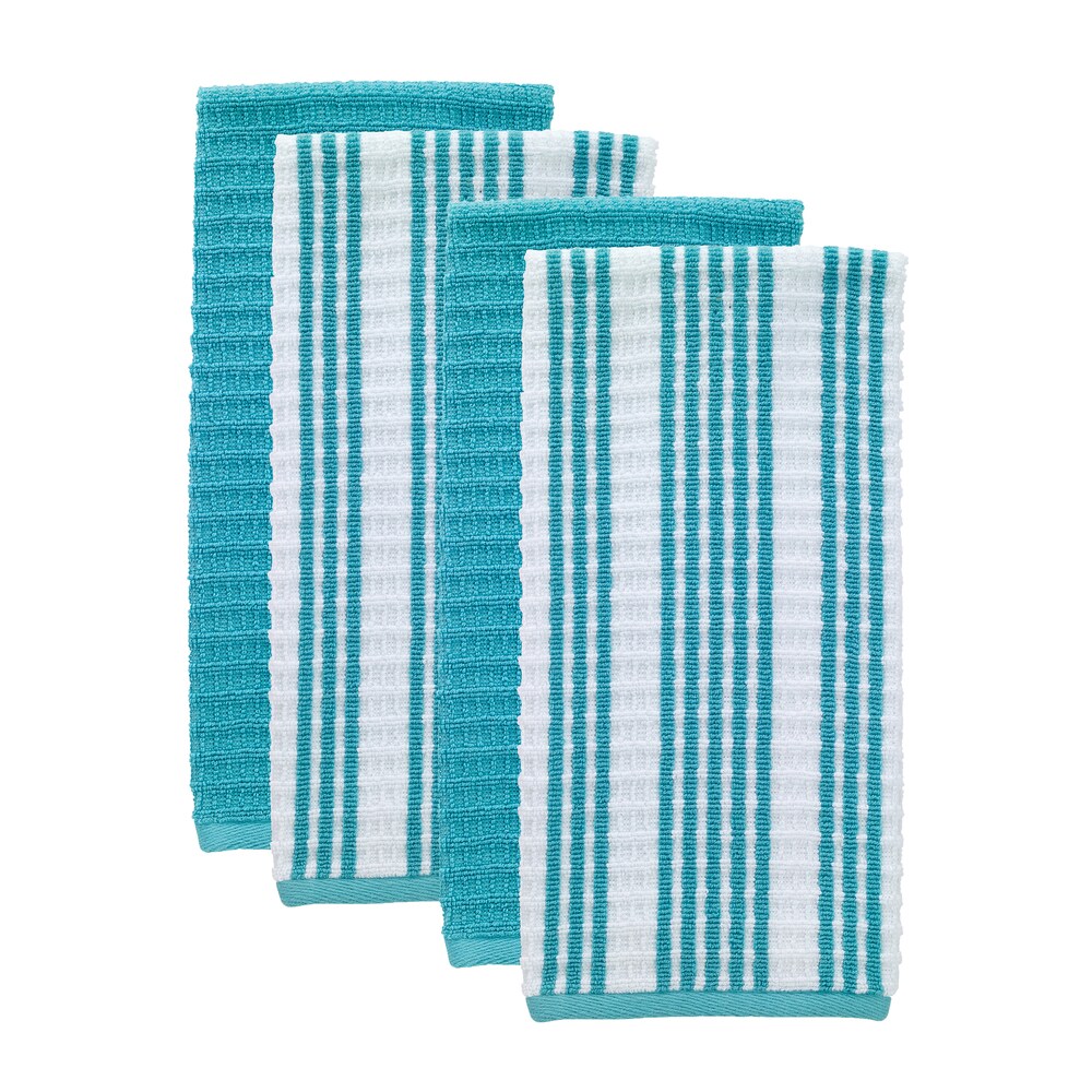 T fal Textiles 4 Pack Solid   Stripe Waffle Terry Kitchen Dish Towel Set