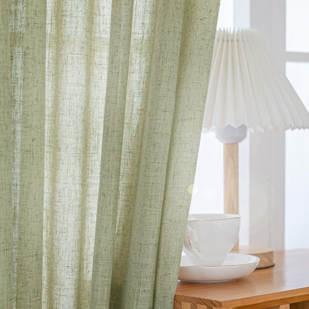 Linen Blend Back Tab Semi Sheer Curtain Pair(Set of 2)