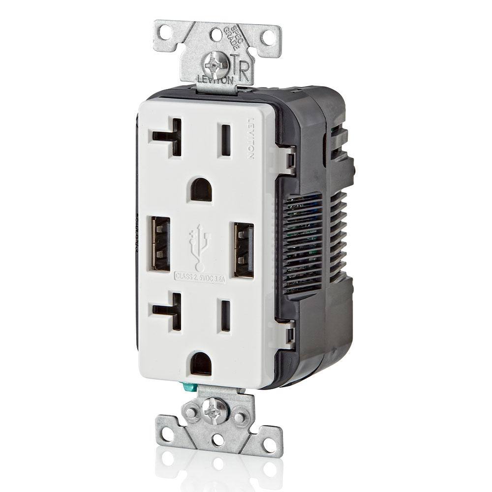 Leviton Decora 20 Amp 125-Volt Combination Duplex Outlet and USB Outlet White R02-T5832-0BW