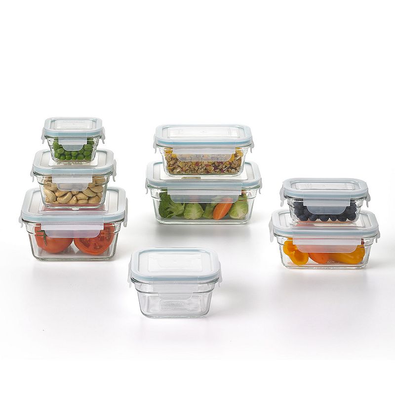 Glasslock Tempered Glass Food Storage Containers with Locking Lids， 16 Piece Set