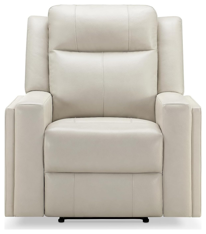 Comfortable Recliner Chair  Cushioned Seat  ampIvory Top Grain Leather Upholstery   Modern   Recliner Chairs   by Decor Love  Houzz