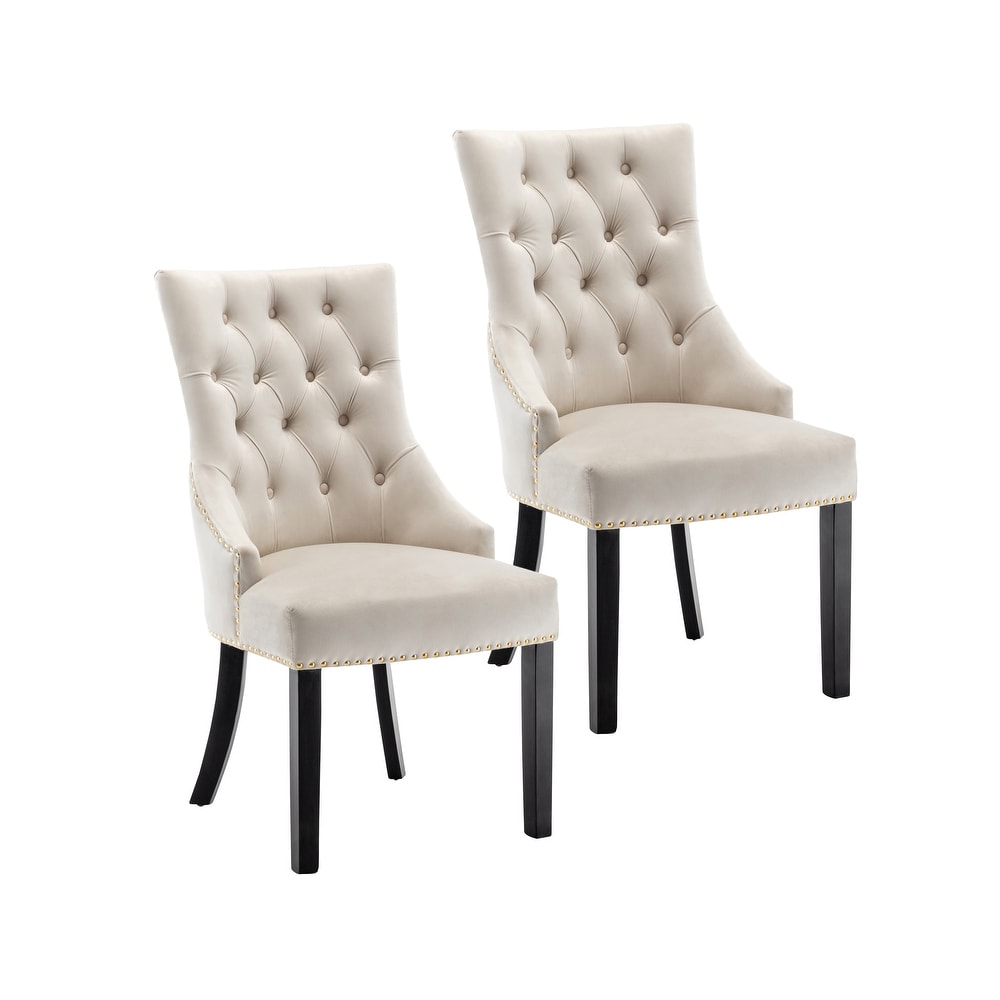 Porthos Home Dev Tufted Velvet Dining Chairs with Rubberwood Legs  Set of 2