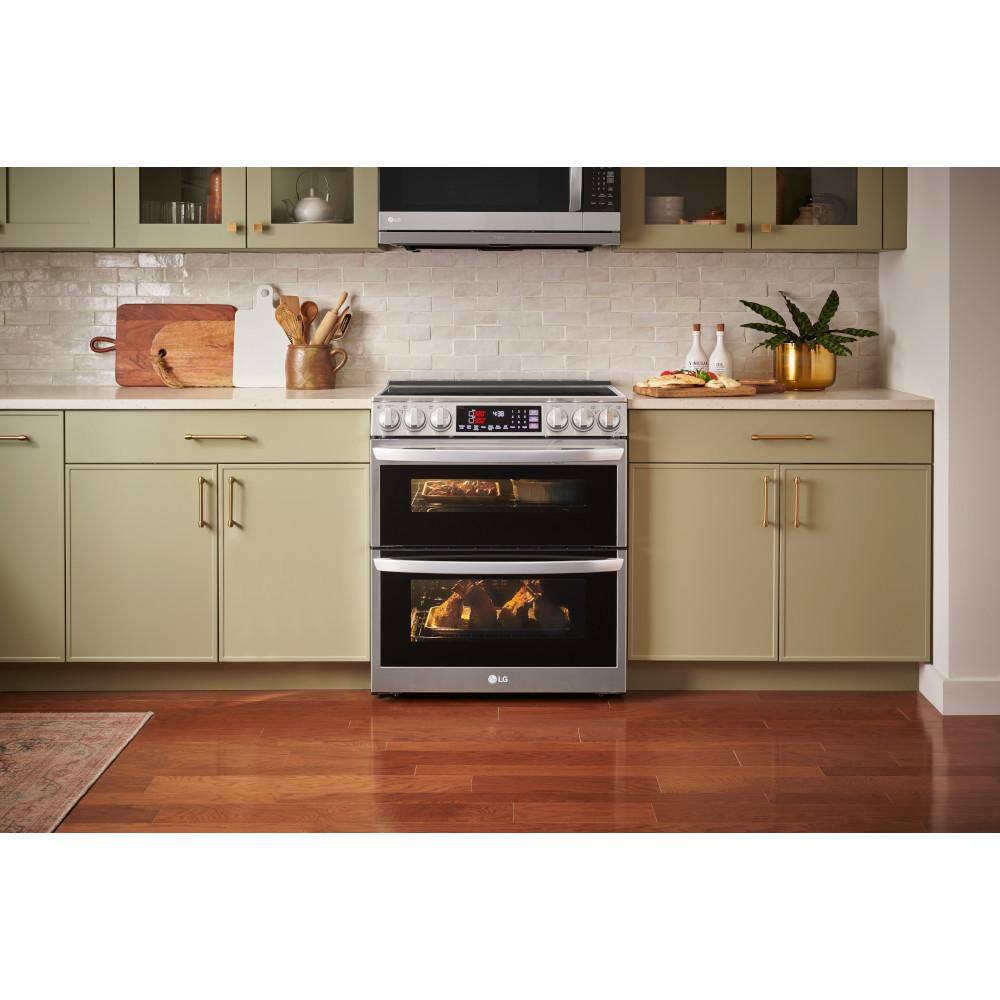 LG 7.3 cu. ft. Smart Double Oven Slide-In Electric Range with ProBake and InstaView in PrintProof Stainless Steel LTEL7337F