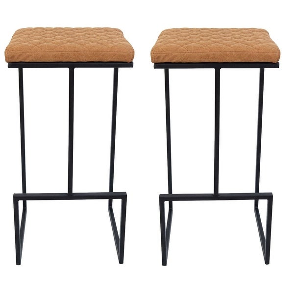 LeisureMod Quincy Modern Leather Barstool With Metal Frame Set of 2 - 29-Inches