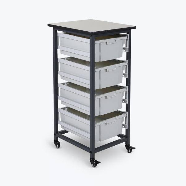 Luxor 17 in. x 20 in. Mobile Bin Storage Cart Single Row and Double Bin in Black Frame MBS-SR-4L