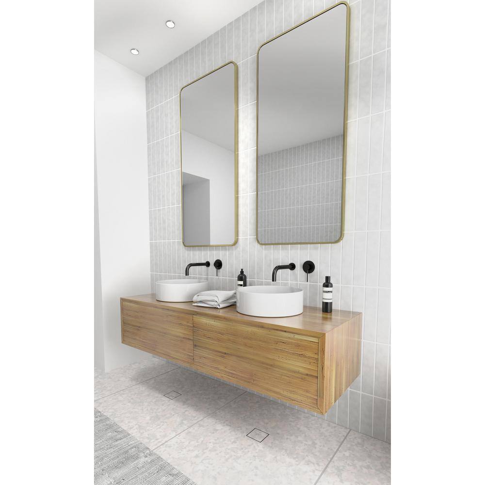 Glass Warehouse 22 in. W x 48 in. H Stainless Steel Framed Radius Corner Bathroom Vanity Mirror in Satin Brass SF-SQR-22X48-SB