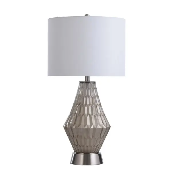 Gemma Hillingdon Champagne Table Lamp - Clear Glass and Steel Finish - White Fabric Shade