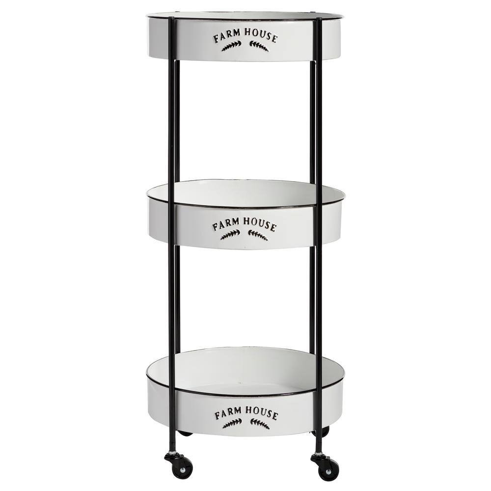 Litton Lane White Rolling 3 Shelves Kitchen Storage Cart with Wheels 46440