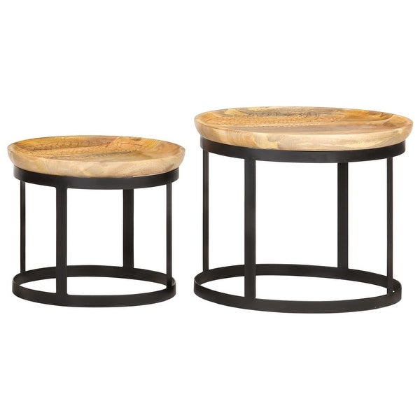 vidaXL Round Side Tables 2 pcs Solid Mango Wood and Steel - 20.9