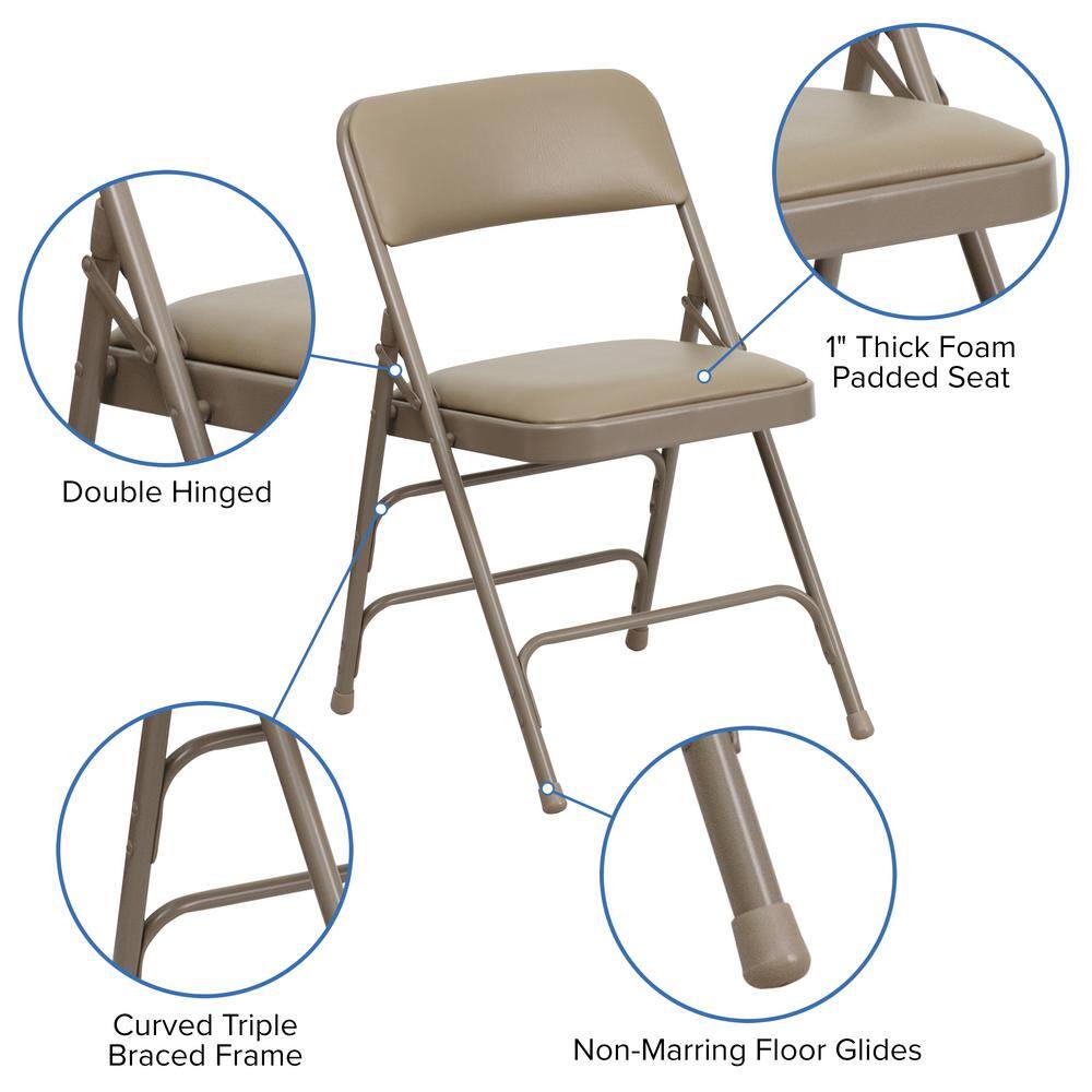 Flash Furniture Beige VinylBeige Frame Metal Folding Chair (4-Pack) CGA-HF-5867-BE-HD