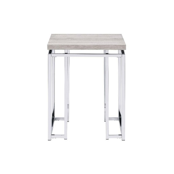 End Table with Metal Sled Base in Natural Oak and Chrome