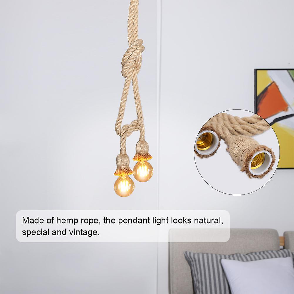 E27 Lamp Base 1.5m Hemp Rope Electric Wire DIY Pendant Decorative Bulb Holder (two bulb holder)