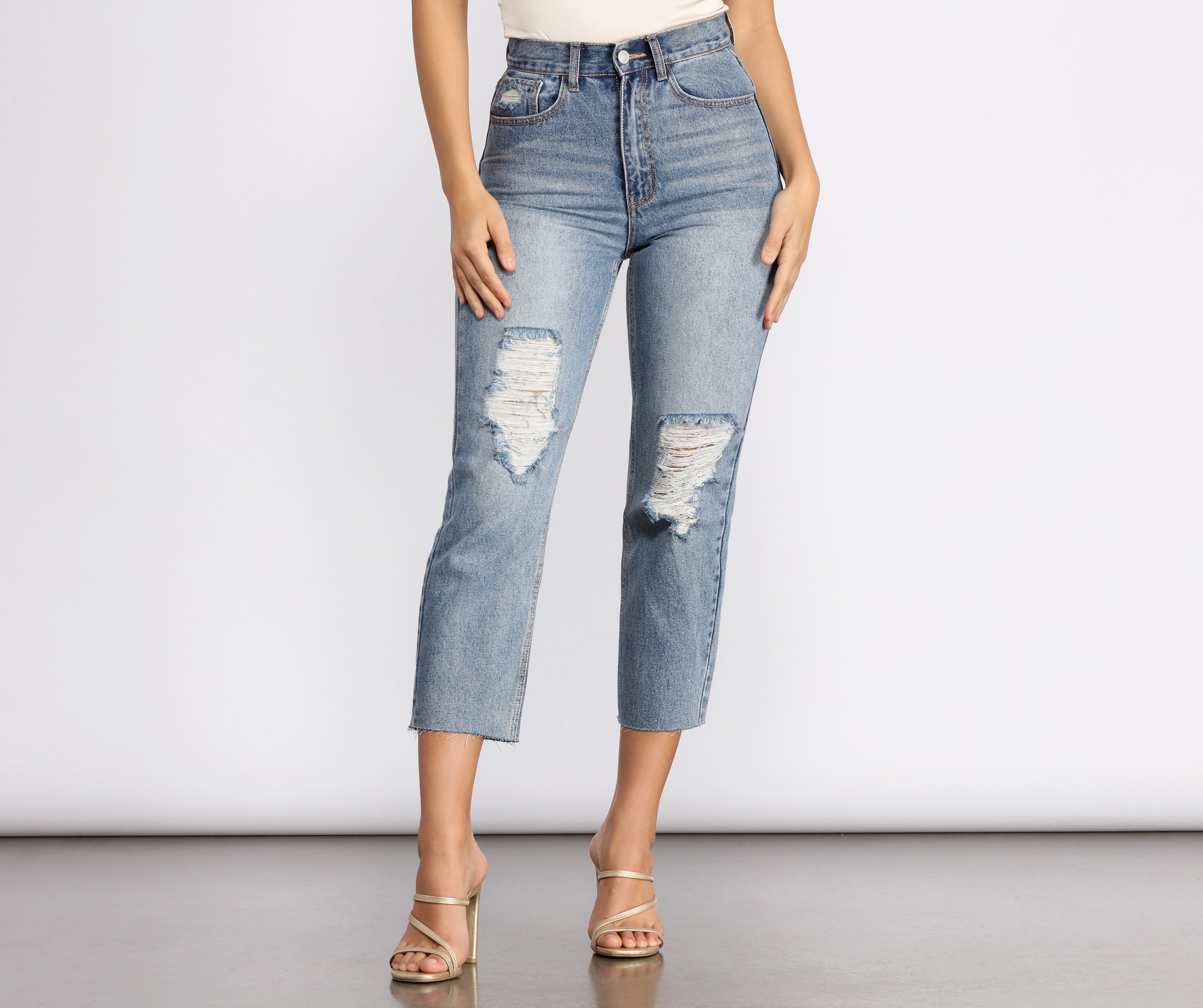 High Rise Cropped Distressed Jeans