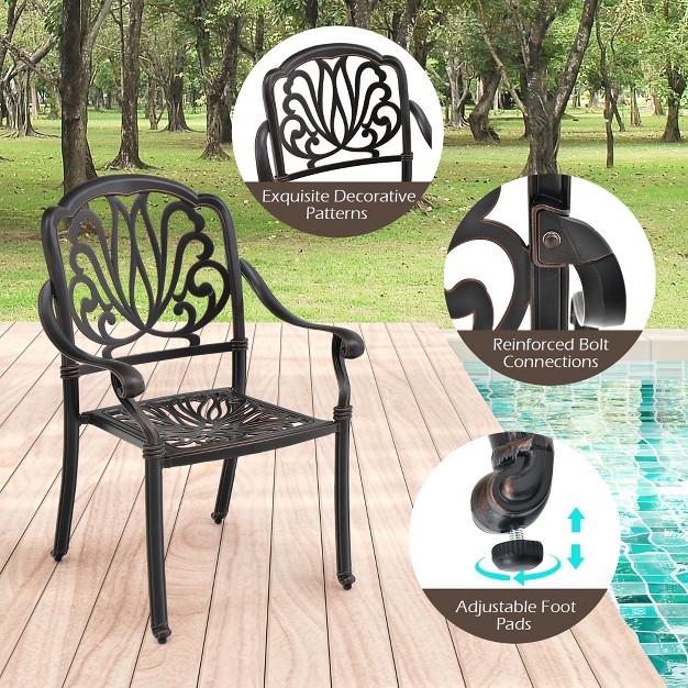 Tangkula 2 Pieces Cast Aluminum Chairs Set Of 2 Stackable Patio Dining Chairs W Armrests