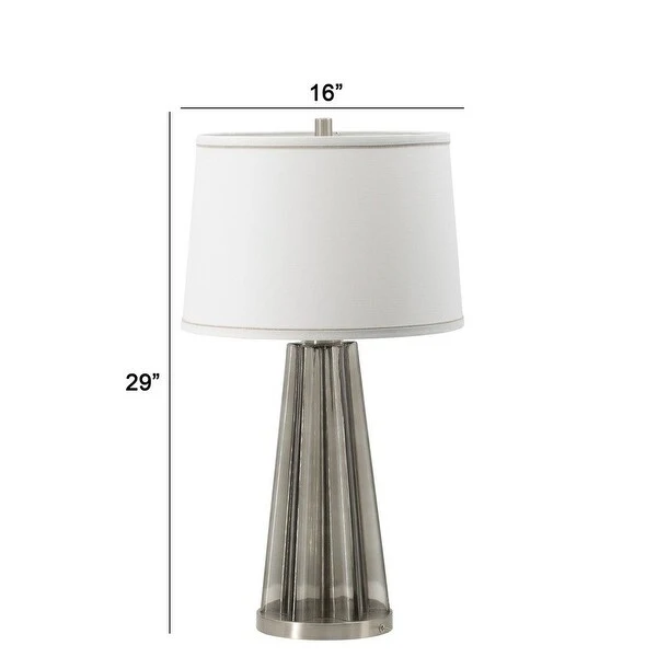 30 Inch Accent Table Lamp， Fabric Shade， Metal， Glass Frame， White， Gray - 29.5 H x 16 W x 16 L Inches