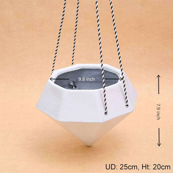 9.8 inch (25 cm) SML-015 Diamond Hanging Fiberglass Planter (White)