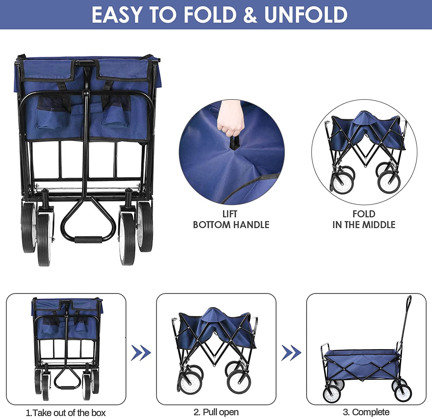 Increkid Collapsible Utility Wagon Folding Garden Cart with Cup Holder