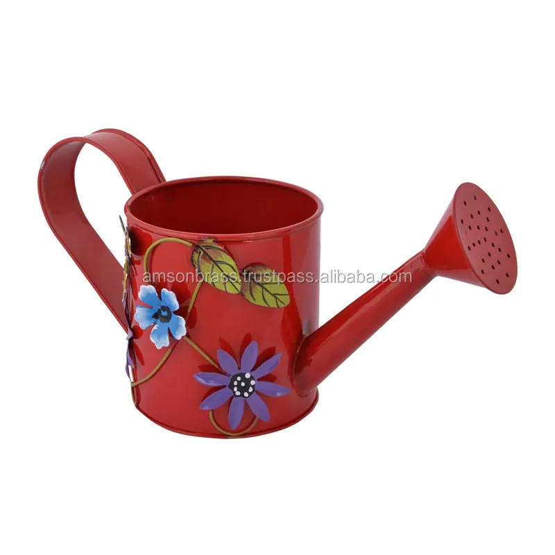 Garden Decoration Metal Iron Yellow Finished Watering Can Embossed Flower Garden Used Metal Watering Can