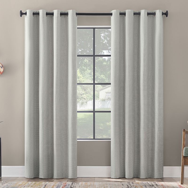 Scott Living Rafaela Woven Pattern Chenille 100% Blackout Grommet Window Curtain