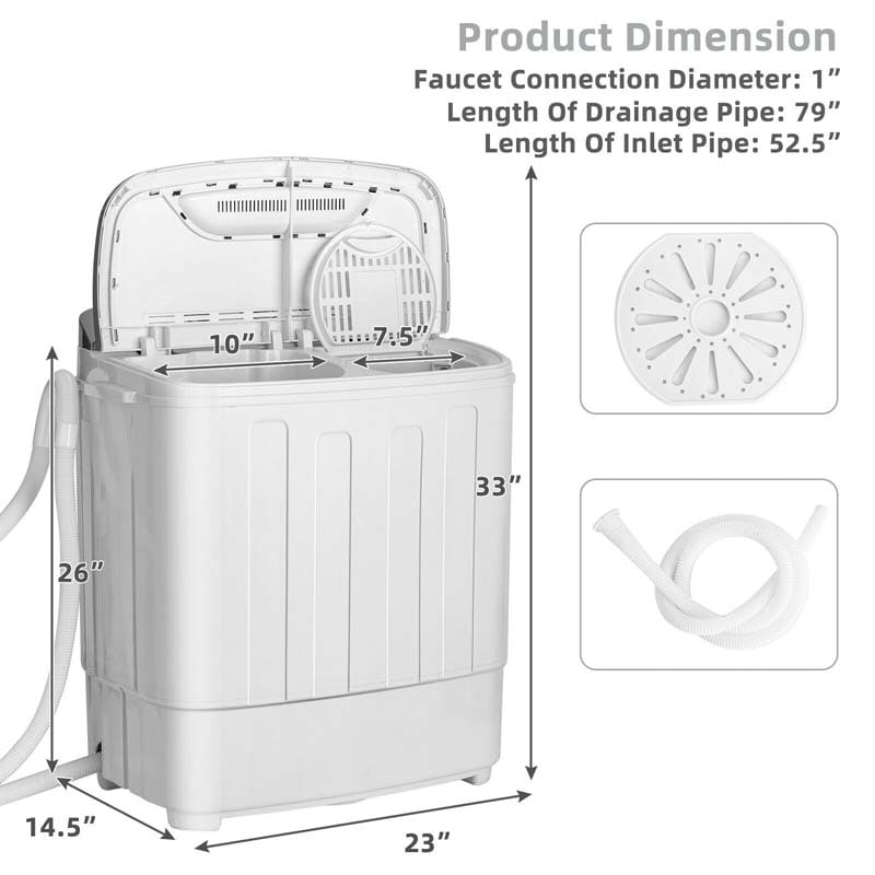 13 LBS Portable Washing Machine, Twin Tub Top Load Washer Dryer Combo for Rv Apartment Dorm