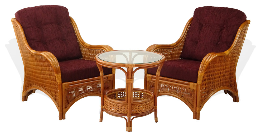 Jam Set of 2 Rattan Wicker Chairs with Cushions and Coffee Table  Colonial   Tropical   Living Room Furniture Sets   by RattanUSA  Houzz