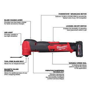 MW M12 FUEL 12V Lithium-Ion Cordless Oscillating Multi-Tool Kit with Multi-Tool Blade Kit (9-Piece) 2526-21XC-49-10-9113