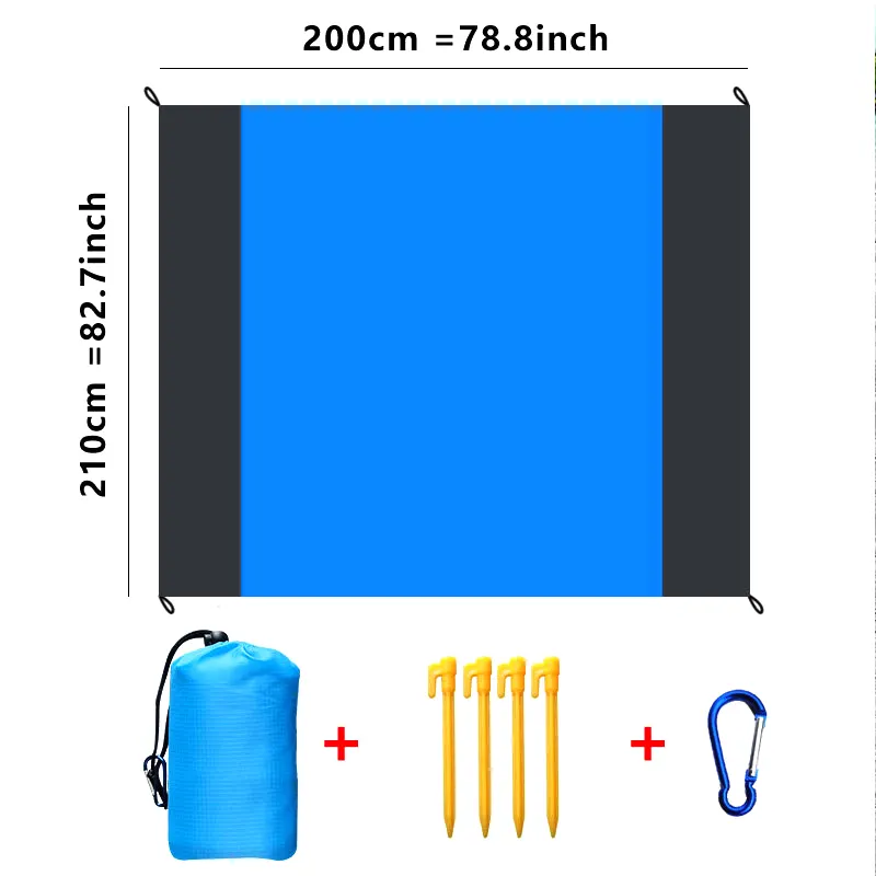 Traveling 3 5 Adults 200*210CM Extra Large Compact Lightweight Waterproof Beach Blanket with 4 Stakes