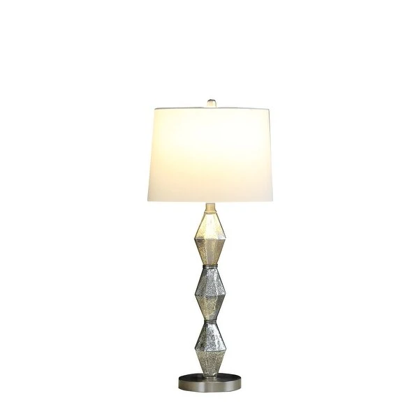 Ruth 30 Inch Accent Table Lamp， Glass Diamond Pedestal Base， White， Gold