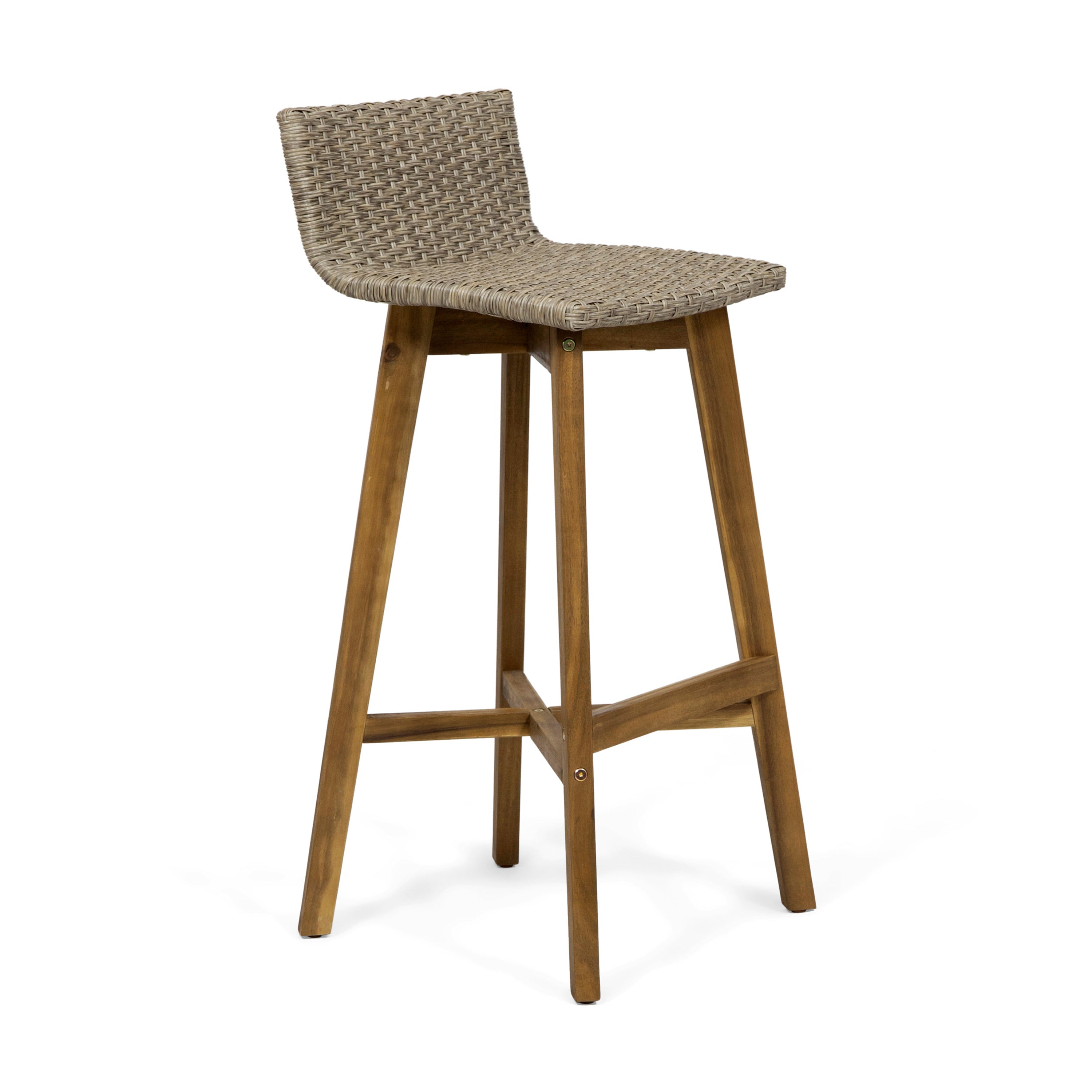 Jessie Outdoor Wood & Wicker Barstools (Set of 4)