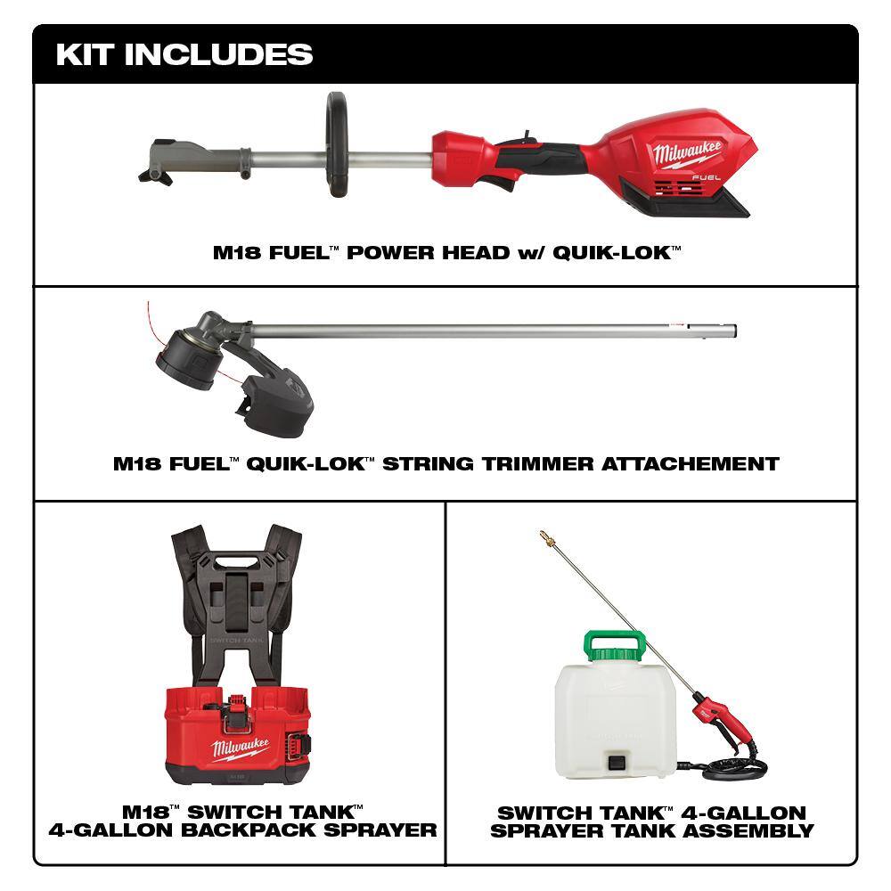 MW M18 18-Volt Lithium-Ion Cordless Switch Tank Backpack Pesticide Sprayer and FUEL QUIK-LOK String Grass Trimmer Combo Kit 2825-20ST-2820-20PS