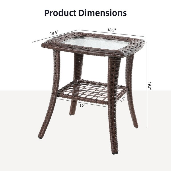 Patio Watcher Outdoor PE Rattan Side Table with 5mm Tempered Glass Top