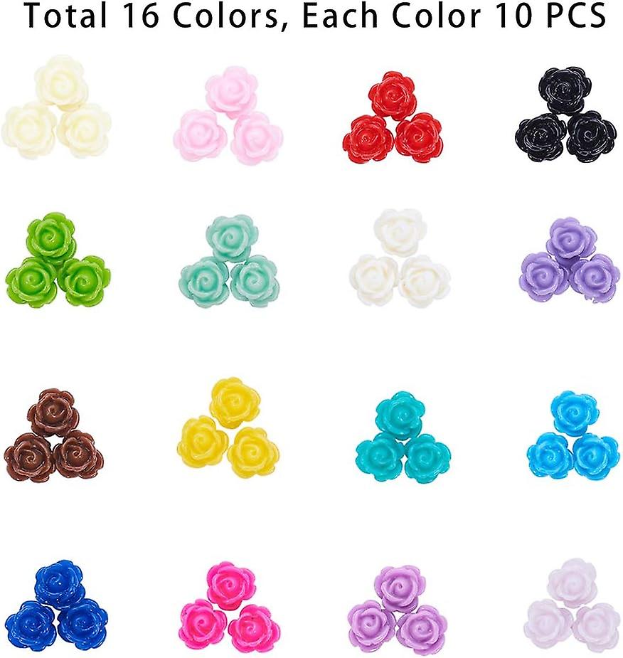 160pcs 16 Colors Rose Flowers Beads Buttons Flat Base Resin Flower Jewelry Beads Embellishments Flower Flatback Cabochons For Diy Crafts， Scrapbooking