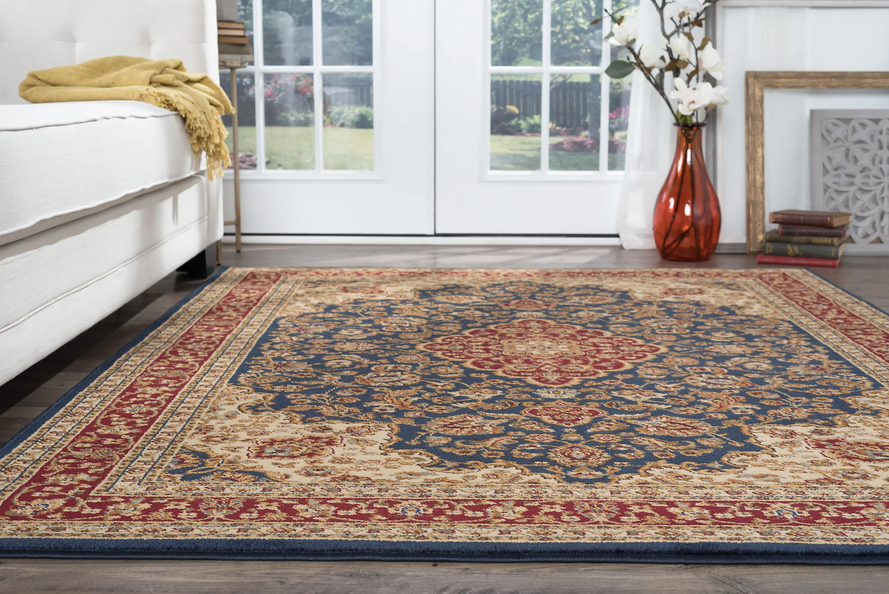 Sensation 8 x 11 Large Navy Blue and Red Area Rug