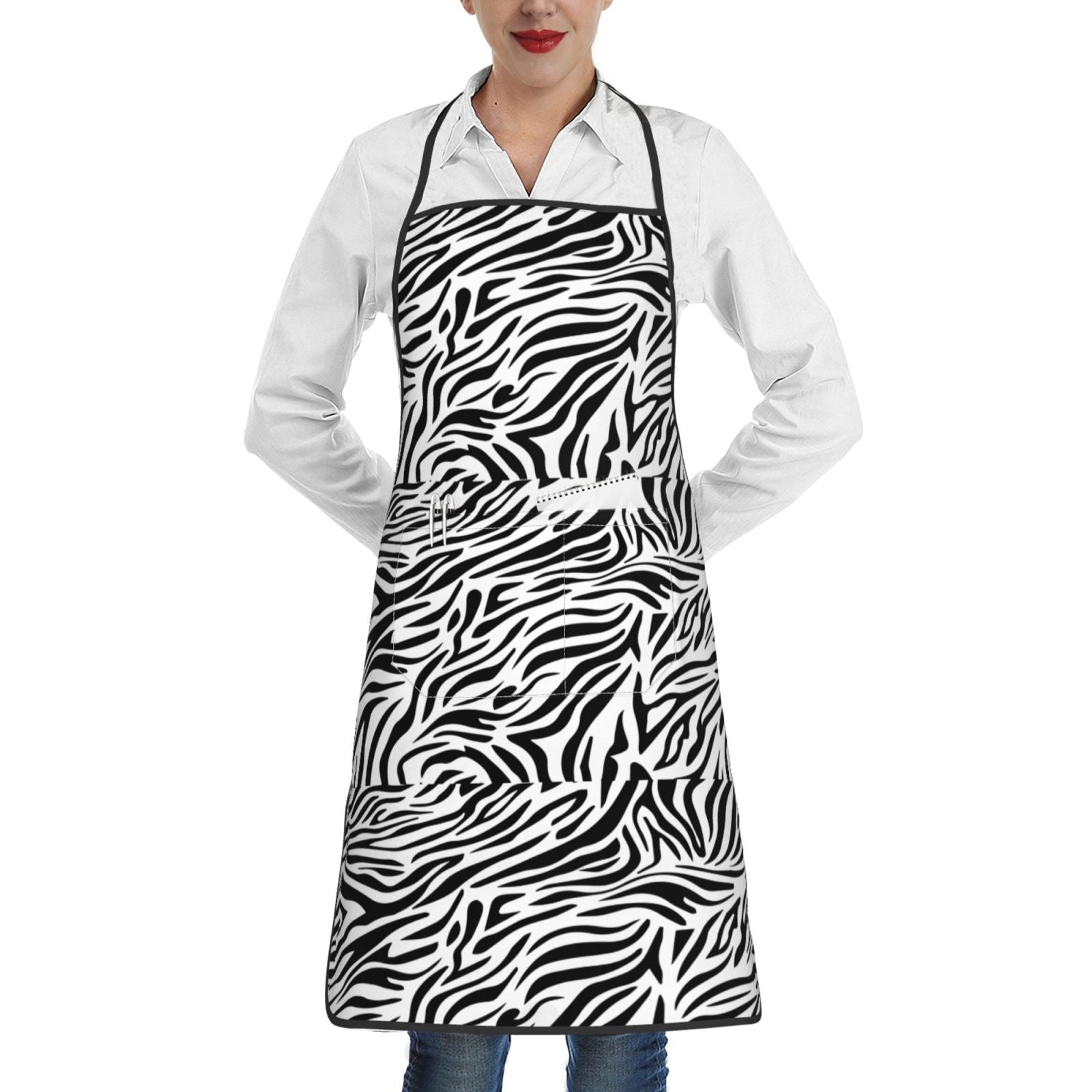 XMXY Chef Aprons with Pockets for Women Men， Zebra Monochrome Print Waterproof Cooking Kitchen Aprons， 28.3 x 20.4 inches