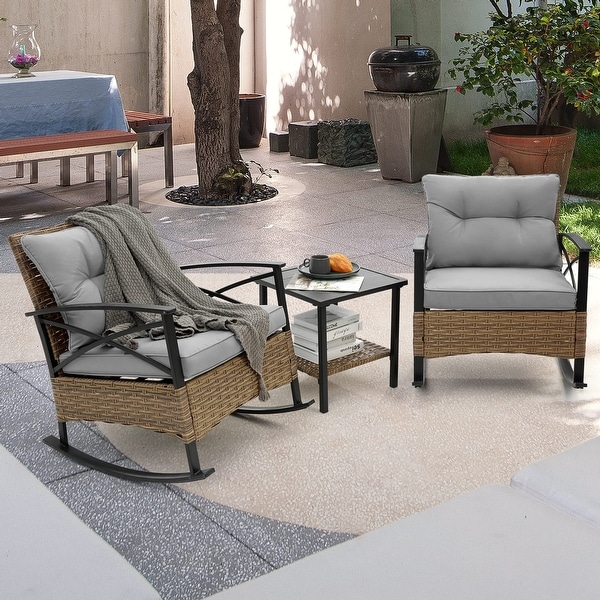 3 Pcs Patio Conversation Rocking Chair Set