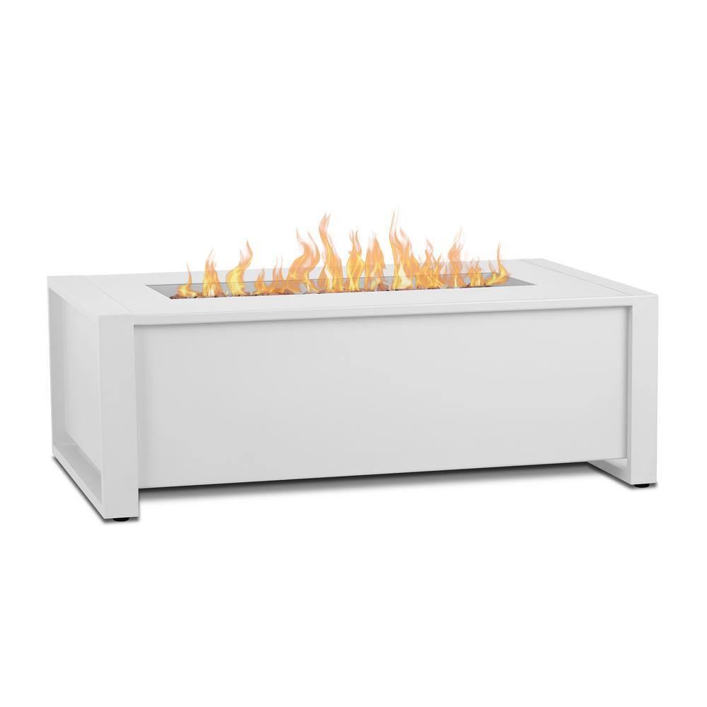 Real Flame Keenan 42 in. L x 24 in. W Outdoor Aluminum Propane Fire Table with Protective Cover in White 6330LP-WHT