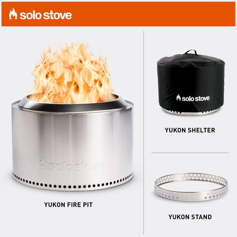 Solo Stove Yukon Stand  Shelter 2.0 27 in. x 27 in. x 19.8 in. Outdoor Stainless Steel Wood Burning Fire Pit YUK27SD2.0+SHT