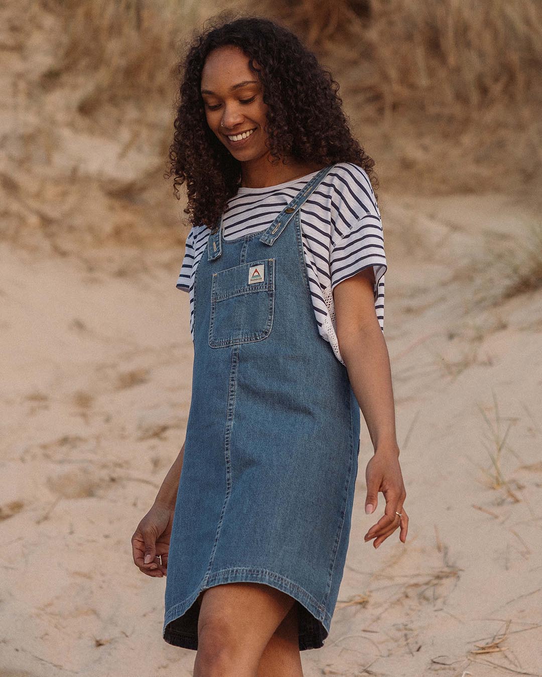 Briony Denim Dungaree Dress - Washed Denim