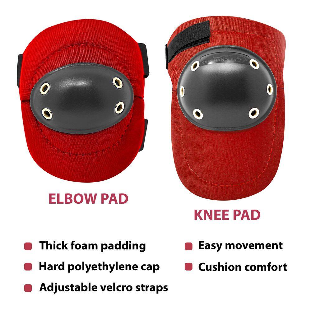 Safe Handler Red Tough Cap Thick Foam Padding Knee Pads and Elbow Pads Bundle BLSH-ES-PE-EPKP-1BKR