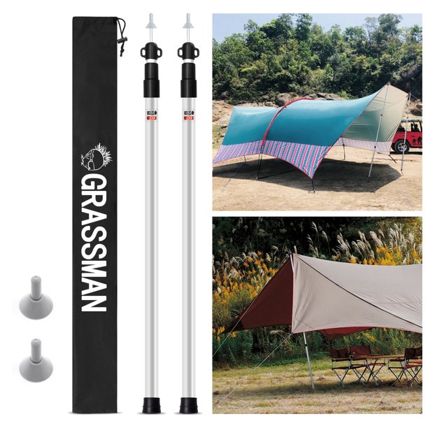 Grassman Tarp Poles, Adjustable Aluminum 7.5’/8.2’ Tent Poles, Portable and Lightweight Shelter Poles